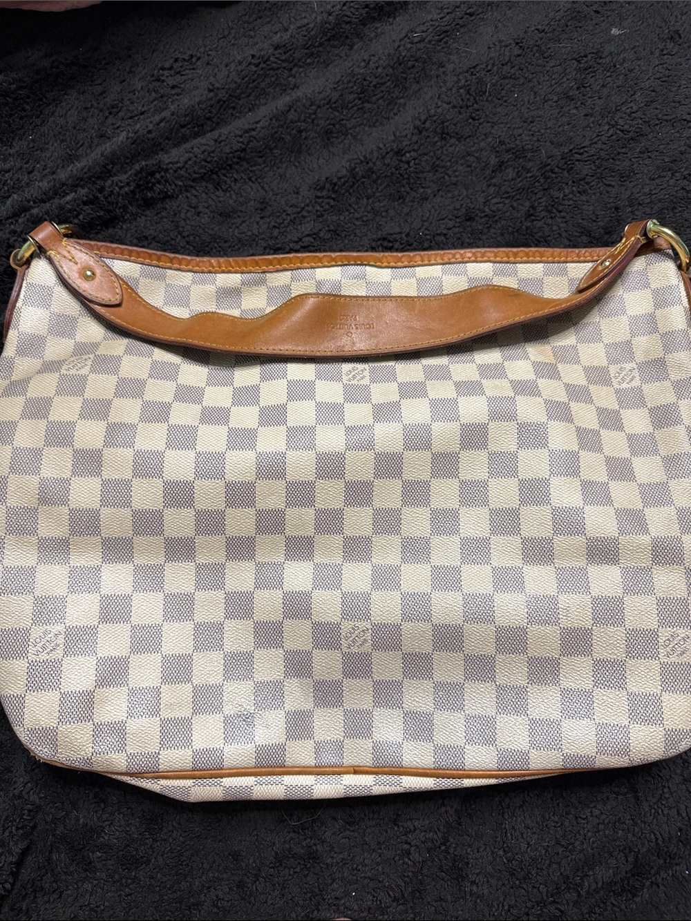 Louis Vuitton Damier Azur Shoulder Bag in Cream and Brown Leather Trim